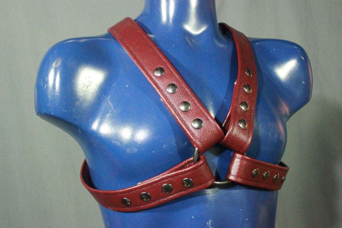 Red Leather X-Harness, Gunmetal Hardware - view 5