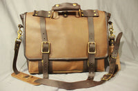 Our Finest Messenger bag! Stone OIL Tanned Leather Hand Made to Last a Lifetime! English Cognac! - front view