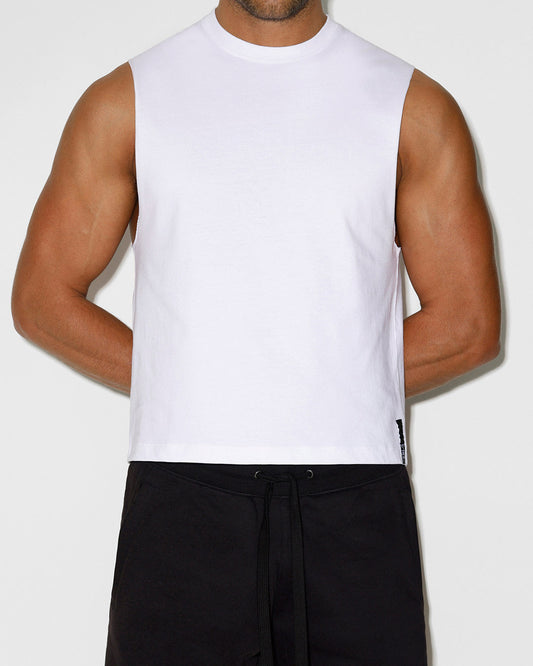 Mid Weight Cropped Sleeveless White Tank Top - view 2