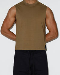 Mid Weight Cropped Sleeveless Dark Nude Tank Top - front view