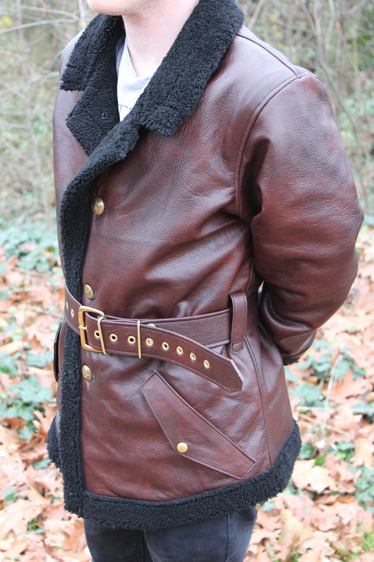 Leather and Shearling Coat - front view