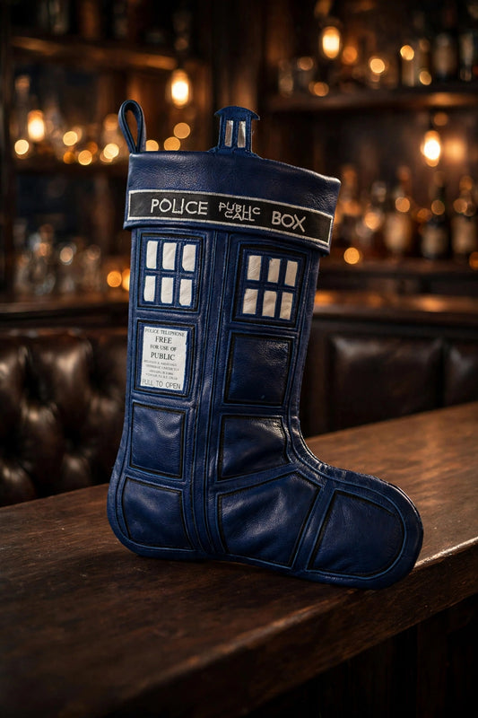 Leather Tardis Stocking - HUGE, Handmade!
