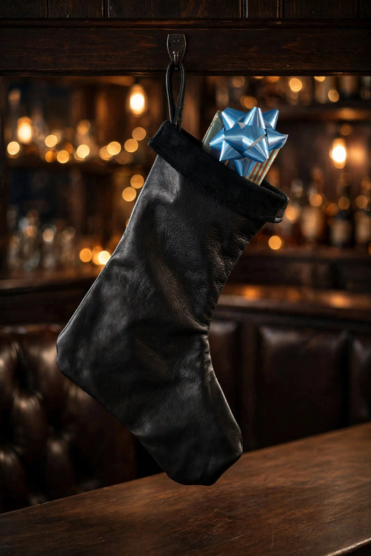 Christmas Black Leather Stocking Hand Made USA Monogramming Available
