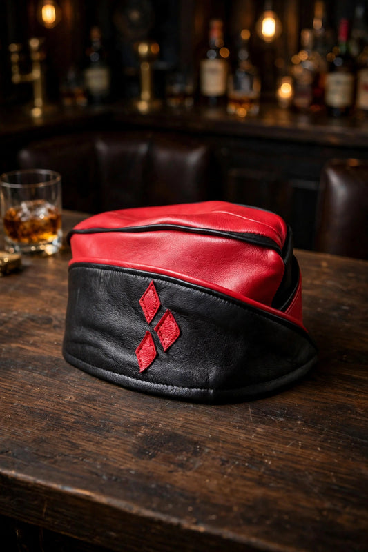Harlequin Style Leather Garrison Cap