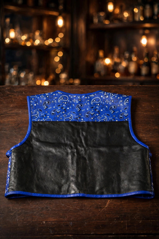 Bar Black Leather Vest with Paisley Yoke