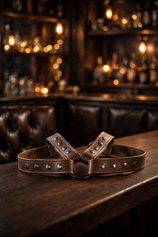 Brown Leather X-Harness, Gunmetal Hardware
