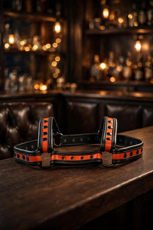 Black and Orange Bulldog Harness - Our Softest Leather!