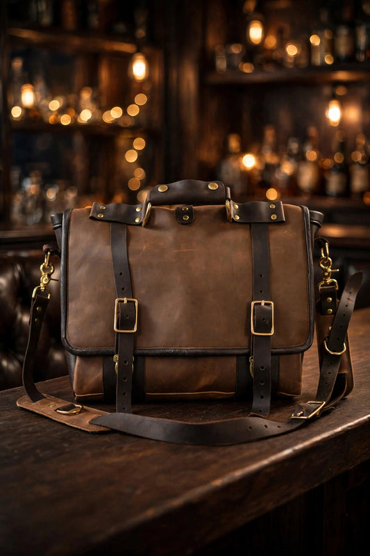 Our Finest Messenger bag! Stone OIL Tanned Leather Hand Made to Last a Lifetime! English Cognac!