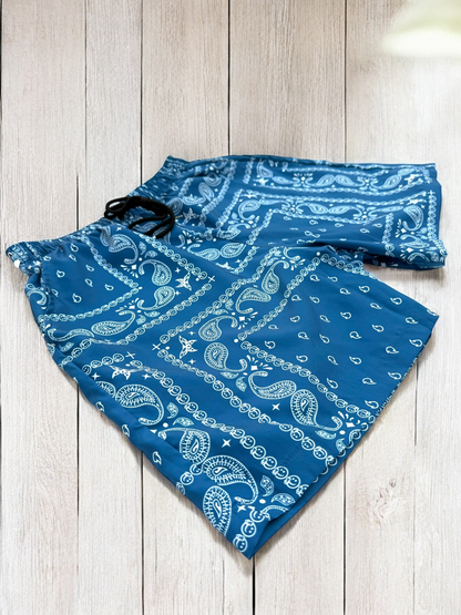 Denim Blue Paisley Shorts | MEN SHORTS | LAVISH NY | OUTFAIR | OUTFAIR