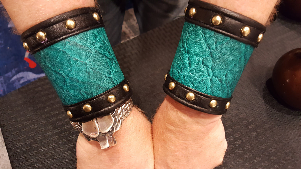 Teal Elephant Hide Bracer - front view