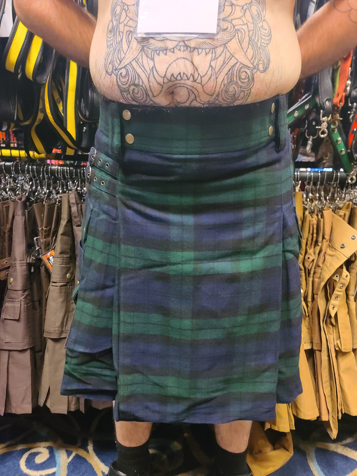 Black Watch Tartan Kilt by KiltedBros Hunter Green/Navy Blue Plaid - front view