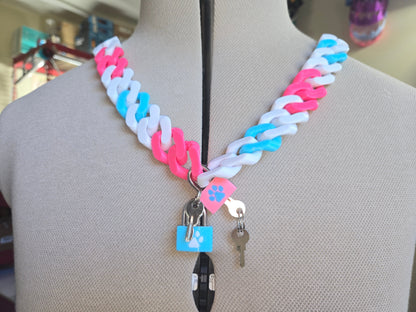 🔗 Multicolor Cuban Chain Necklace / Collar with Matching Padlock – Colorful, Personalized, Durable, & Stylish