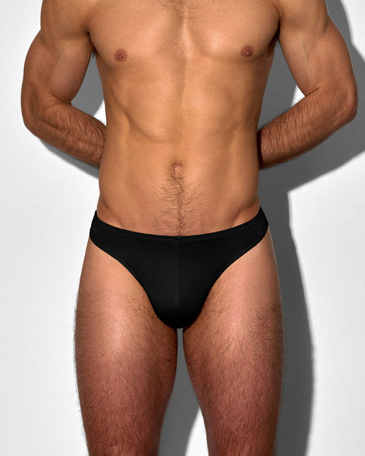 Swim Thong Solid Black - front view
