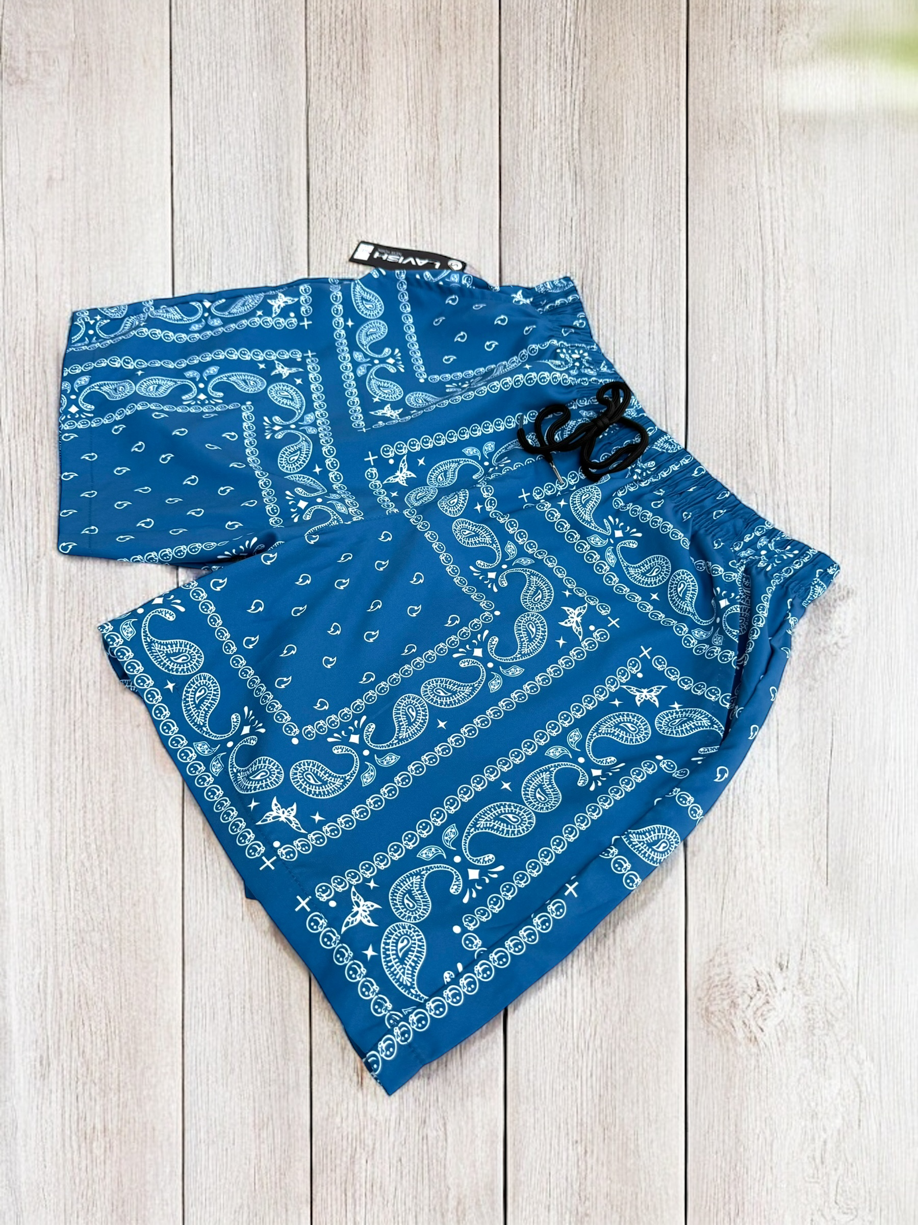 Denim Blue Paisley Shorts | MEN SHORTS | LAVISH NY | OUTFAIR | OUTFAIR