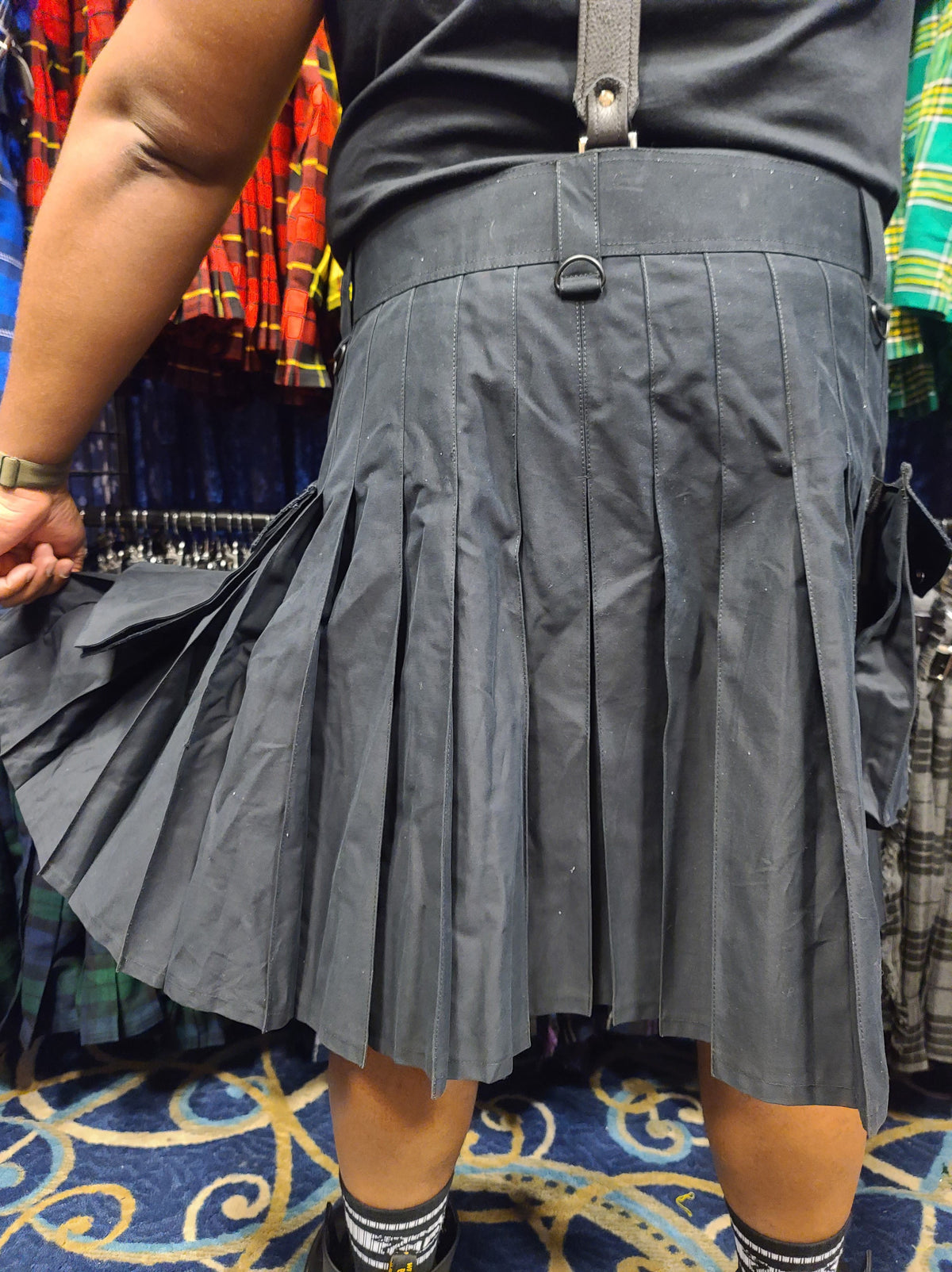 Utility Kilt in Black by KiltedBros - front view