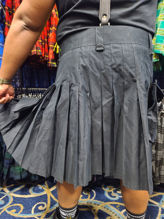 Utility Kilt in Black by KiltedBros - front view