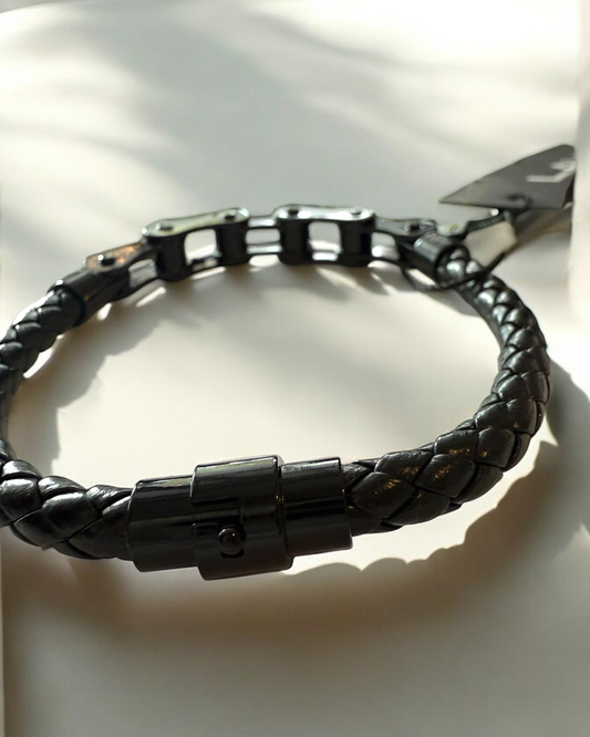 Leather and Bike Chain Bracelet | MEN ACCESSORIES | LAVISH NY | OUTFAIR | OUTFAIR