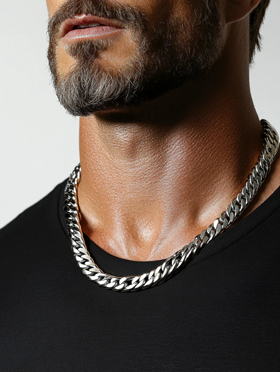 14 MM Silver-plated Cuban Style Chain | MEN ACCESSORIES | INAROS By Nick | OUTFAIR | OUTFAIR