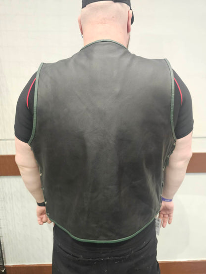 OnF Leather Bar Vest - Black with Hunter Green Highlights - view 3