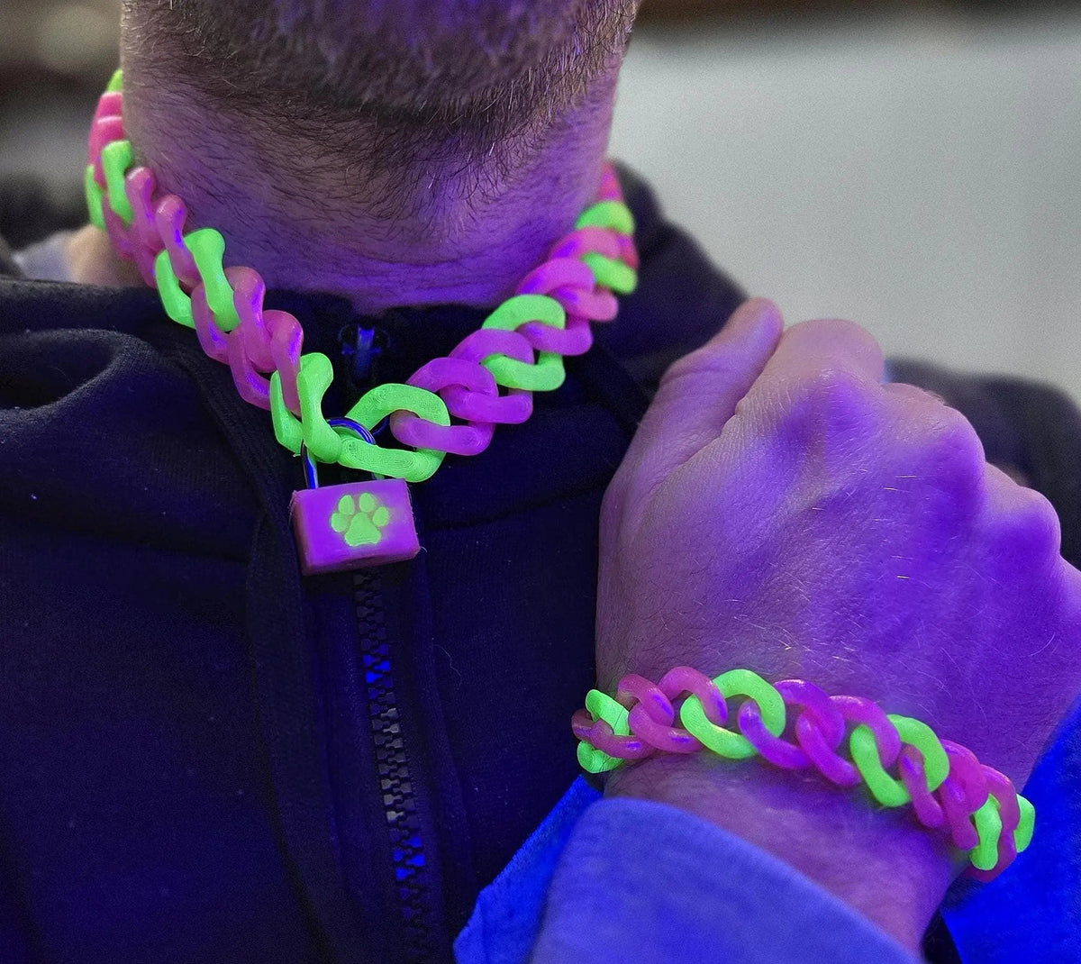 🔗 Multicolor Cuban Chain Necklace / Collar with Matching Padlock – Colorful, Personalized, Durable, & Stylish