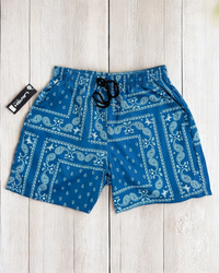 Denim Blue Paisley Shorts - front view