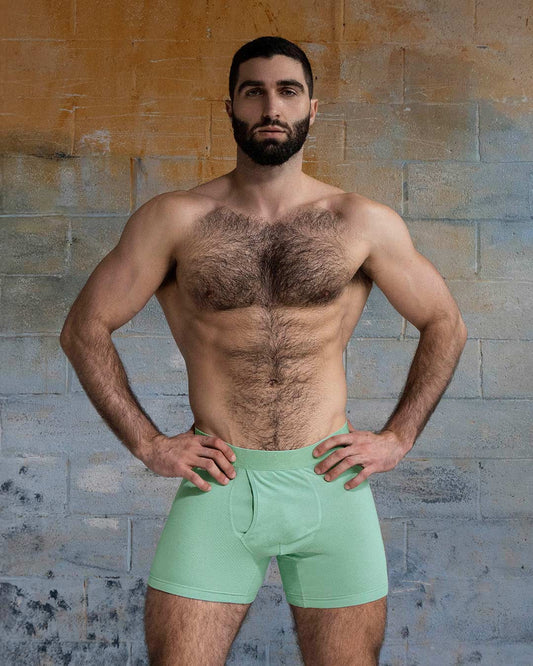 Flex Boxer Brief 5" Inseam Sage Green - front view
