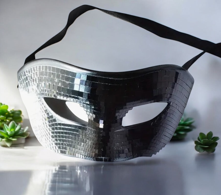 Black and Silver Disco Ball Mask | MEN ACCESSORIES | LAVISH NY | OUTFAIR | OUTFAIR