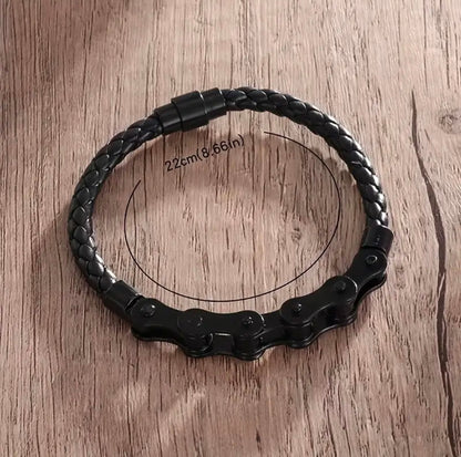 Leather and Bike Chain Bracelet | MEN ACCESSORIES | LAVISH NY | OUTFAIR | OUTFAIR