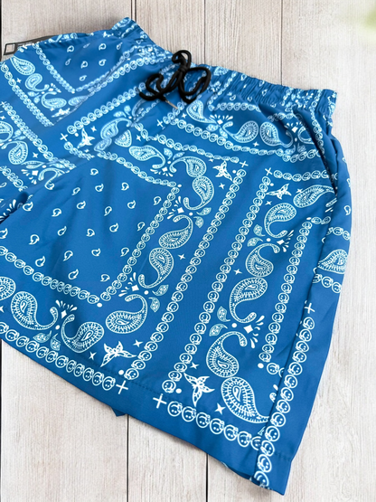 Denim Blue Paisley Shorts | MEN SHORTS | LAVISH NY | OUTFAIR | OUTFAIR