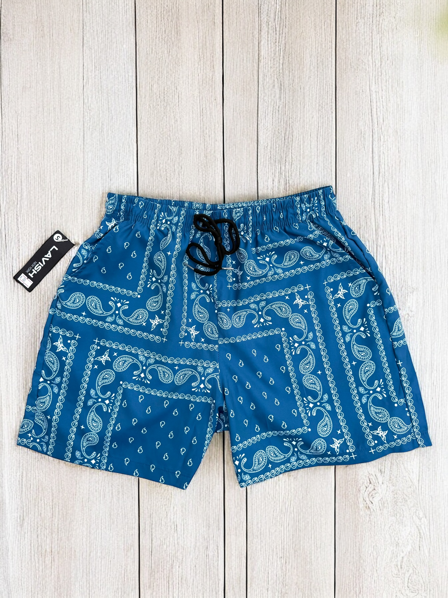 Denim Blue Paisley Shorts | MEN SHORTS | LAVISH NY | OUTFAIR | OUTFAIR