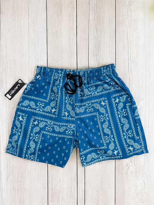 Denim Blue Paisley Shorts | MEN SHORTS | LAVISH NY | OUTFAIR | OUTFAIR