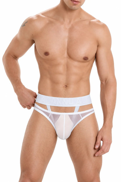 Men’s Sexy Sheer Thong with Ring & Strap Design - view 18
