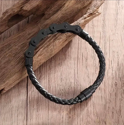 Leather and Bike Chain Bracelet | MEN ACCESSORIES | LAVISH NY | OUTFAIR | OUTFAIR