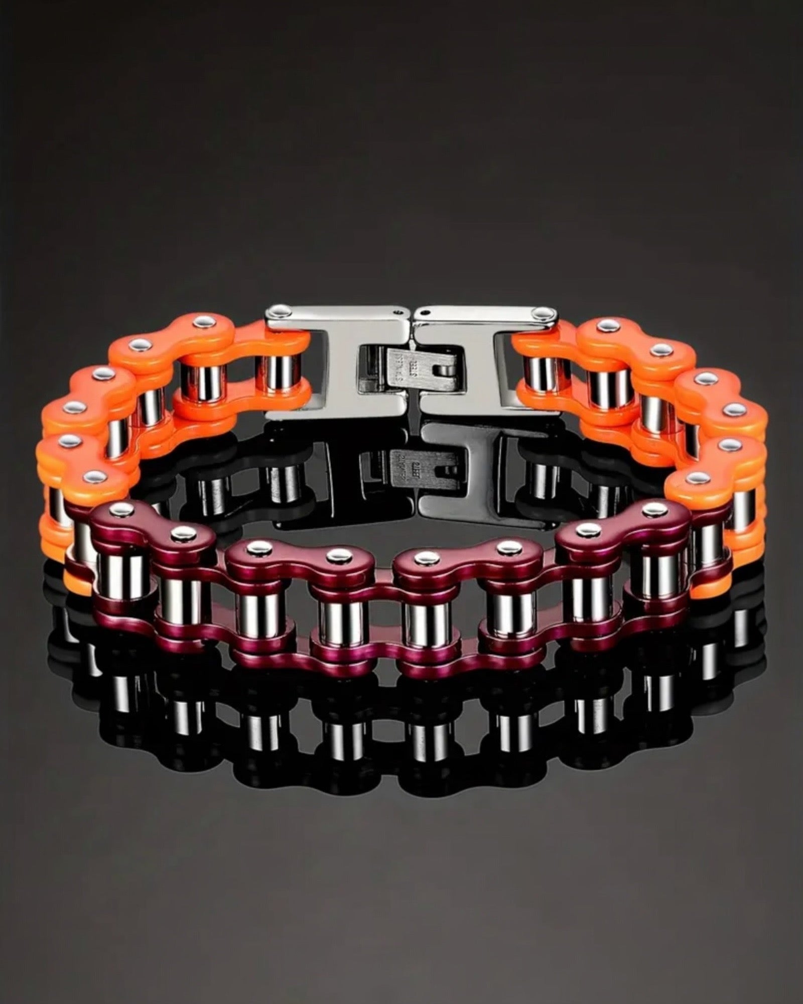 Purple and Orange Stainless Steel Bike Chain Bracelet | MEN ACCESSORIES | LAVISH NY | OUTFAIR | OUTFAIR