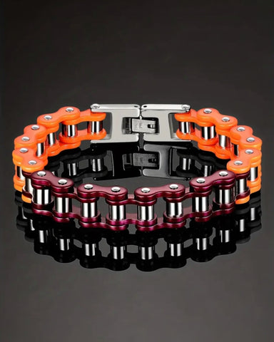 Purple and Orange Stainless Steel Bike Chain Bracelet