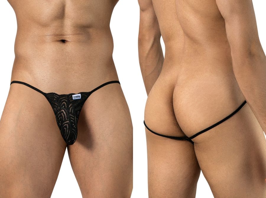 Seductive Black Lace Polyamide Thong - view 1