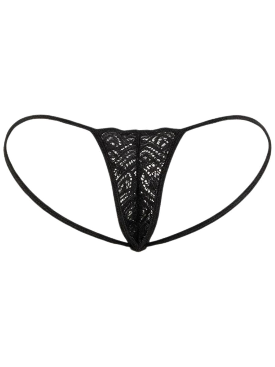 Seductive Black Lace Polyamide Thong - view 6