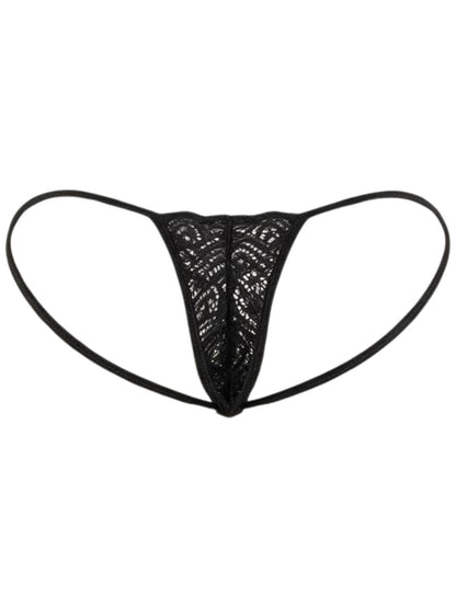 Seductive Black Lace Polyamide Thong - view 6