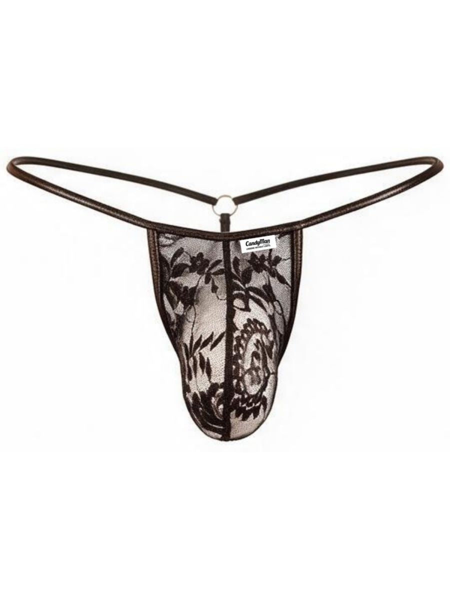 Seductive Black Lace Sheer Thong - view 5