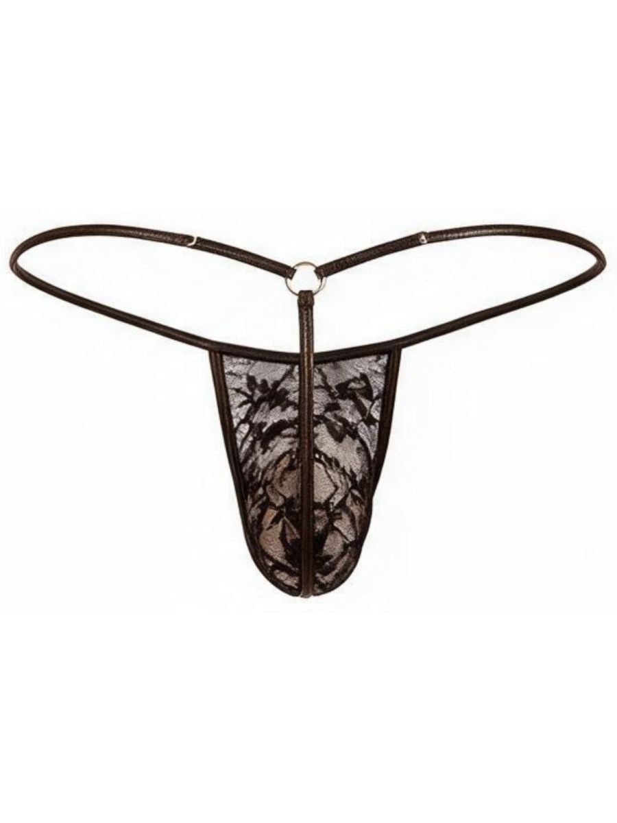 Seductive Black Lace Sheer Thong - view 6