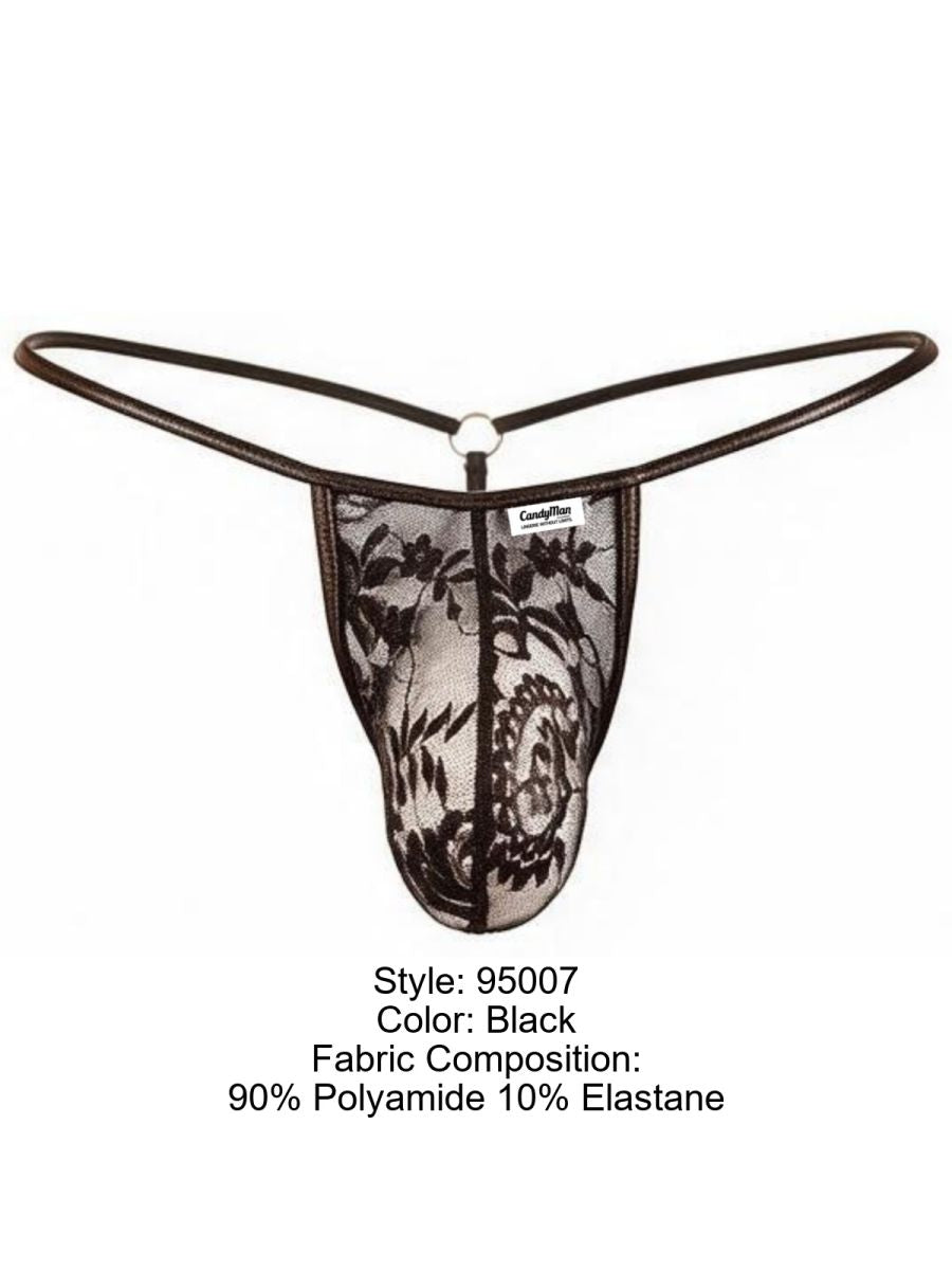 CandyMan 95007 Men's Underwear Seductive Lace Thong Color Black