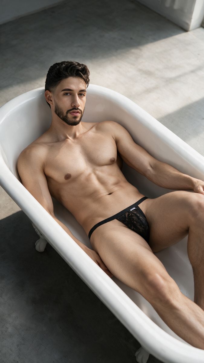 Seductive Black Lace Pouch Thong - view 9