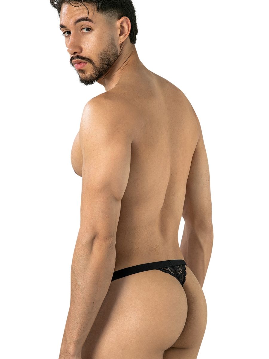 Seductive Black Lace Pouch Thong - view 3