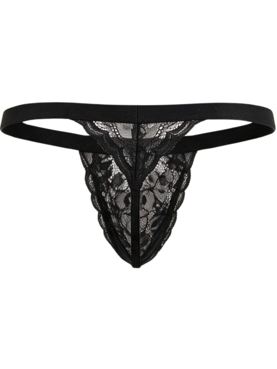 Seductive Black Lace Pouch Thong - view 6