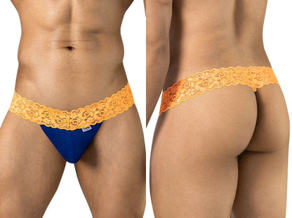 Seductive Blue-Hot Orange Lace Thong - view 1