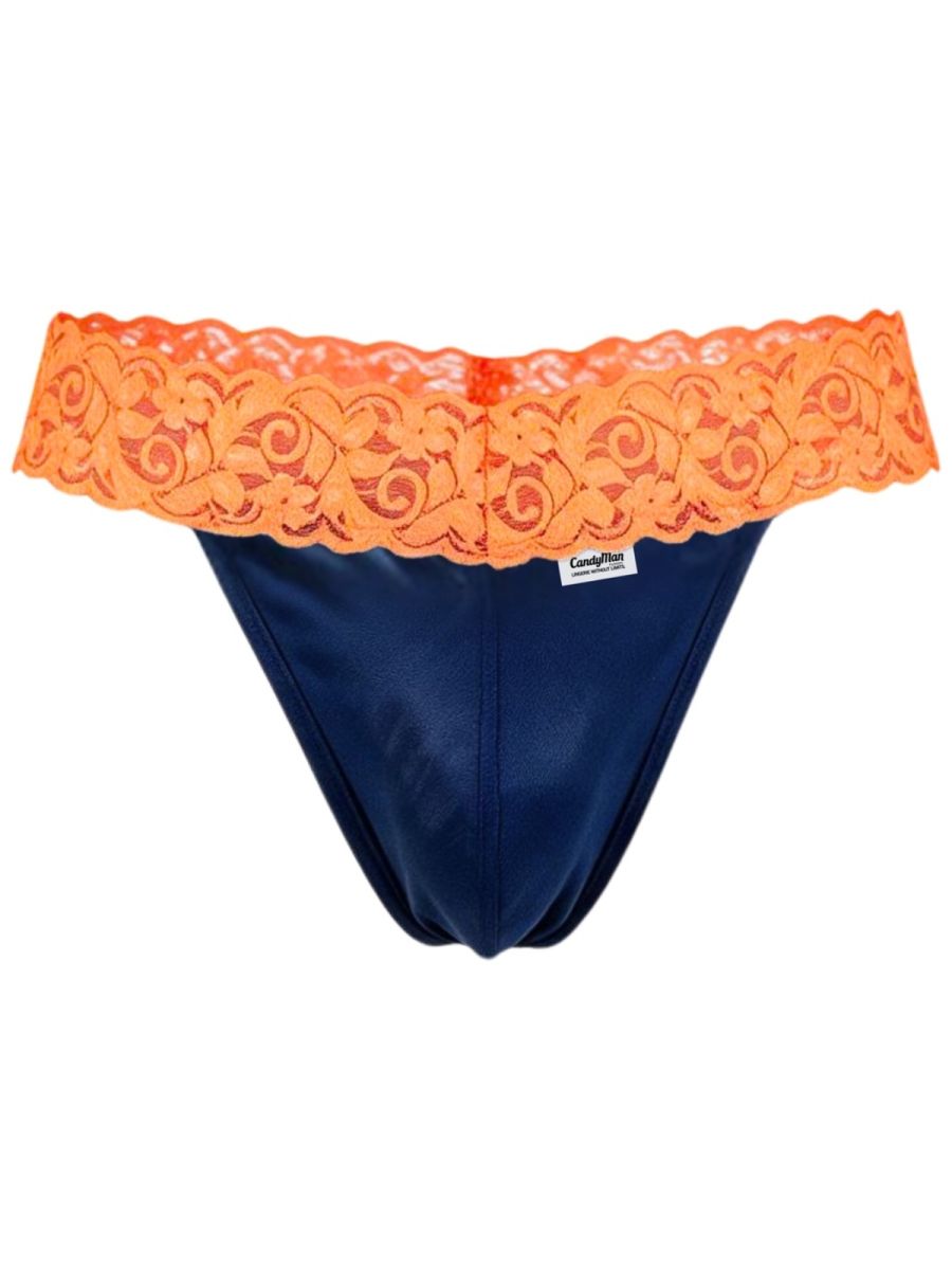 Seductive Blue-Hot Orange Lace Thong - view 5
