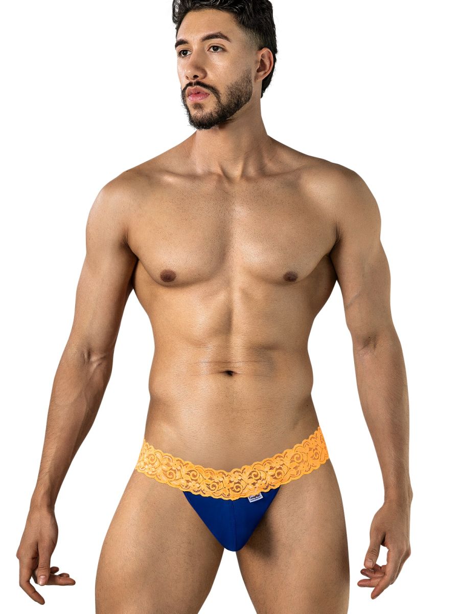 Seductive Blue-Hot Orange Lace Thong - view 2