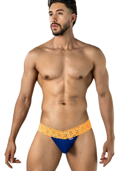 Seductive Blue-Hot Orange Lace Thong - view 2