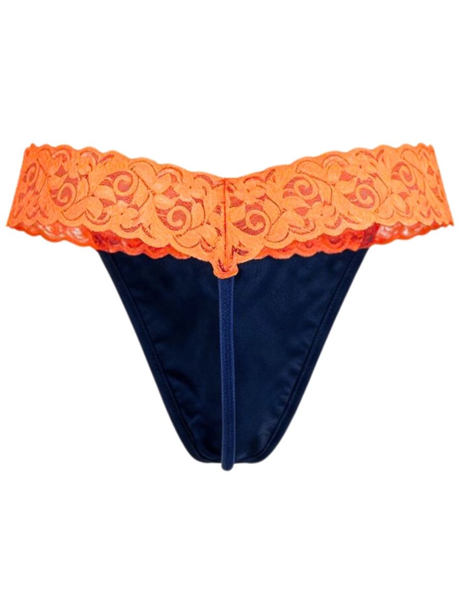 Seductive Blue-Hot Orange Lace Thong - view 6