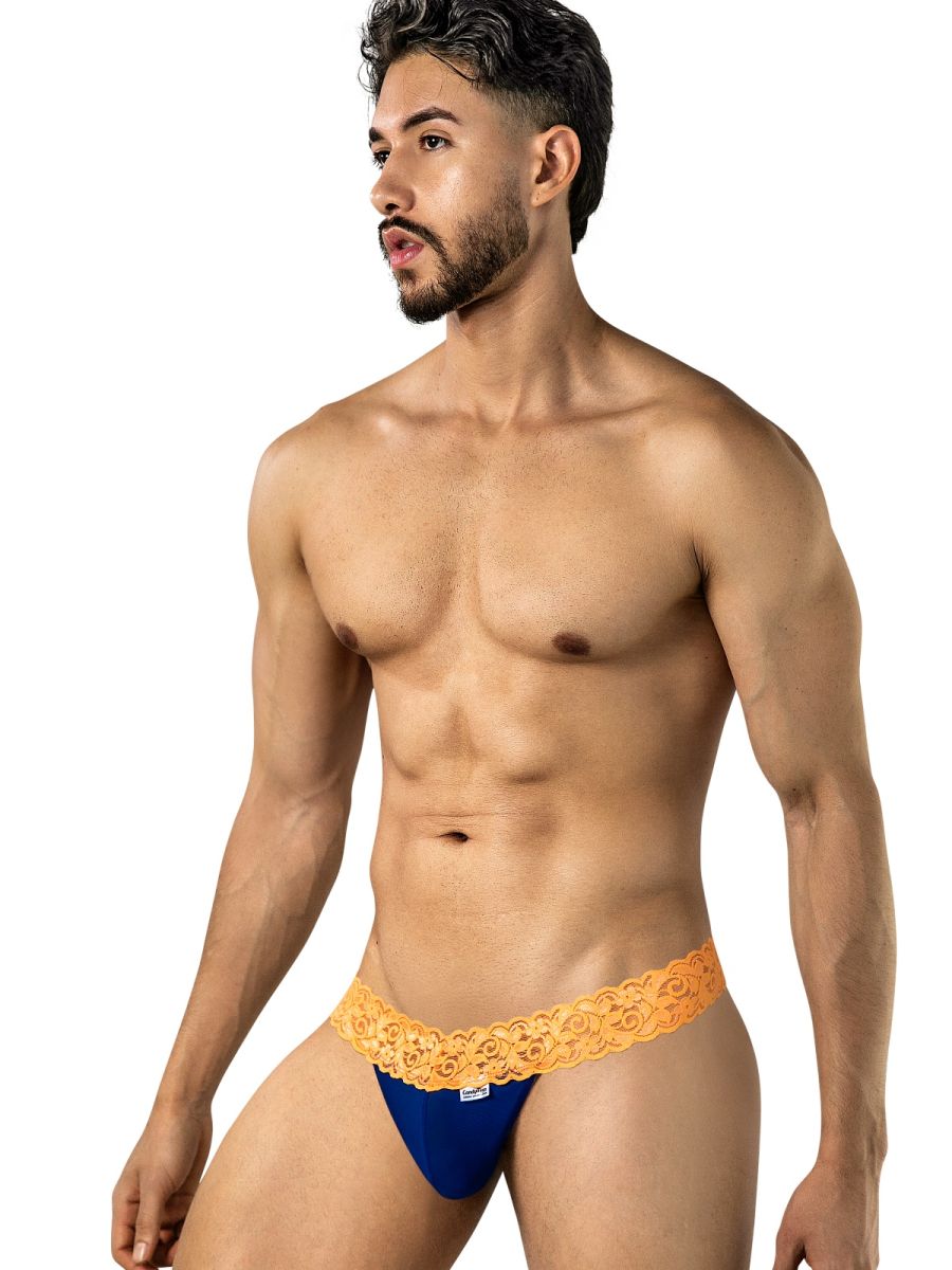 Seductive Blue-Hot Orange Lace Thong - view 4